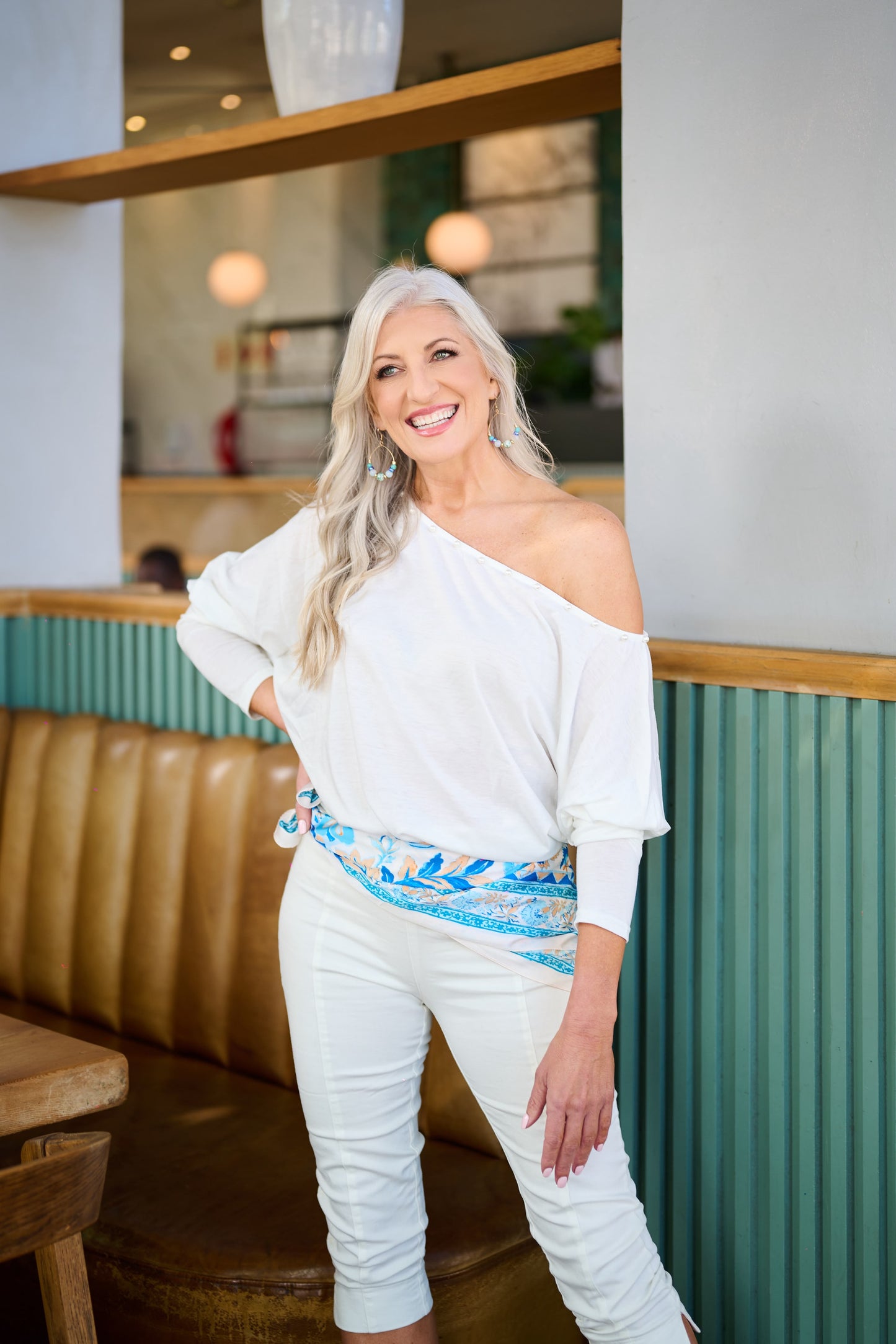 Soft Milk Dropshoulder boxy Top with pearl detail