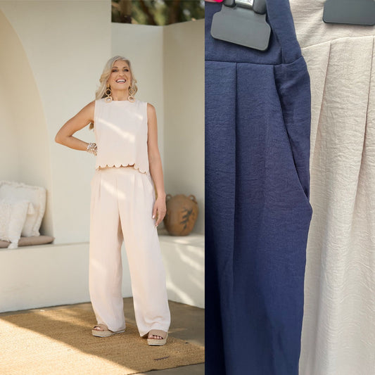 Twin Set comfy pull up pants and scallop top ~ Black