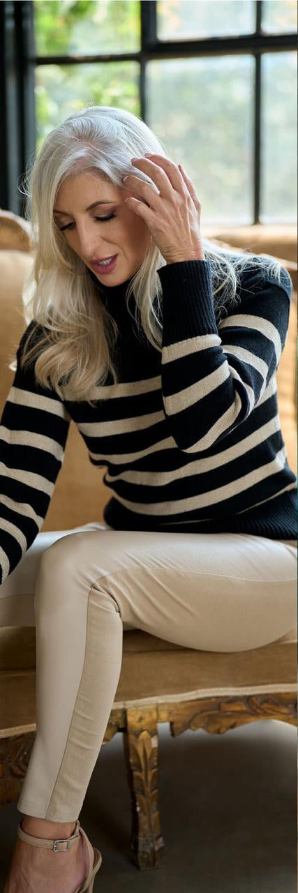 Bon Bon Striped Poloneck ~ Black/stone