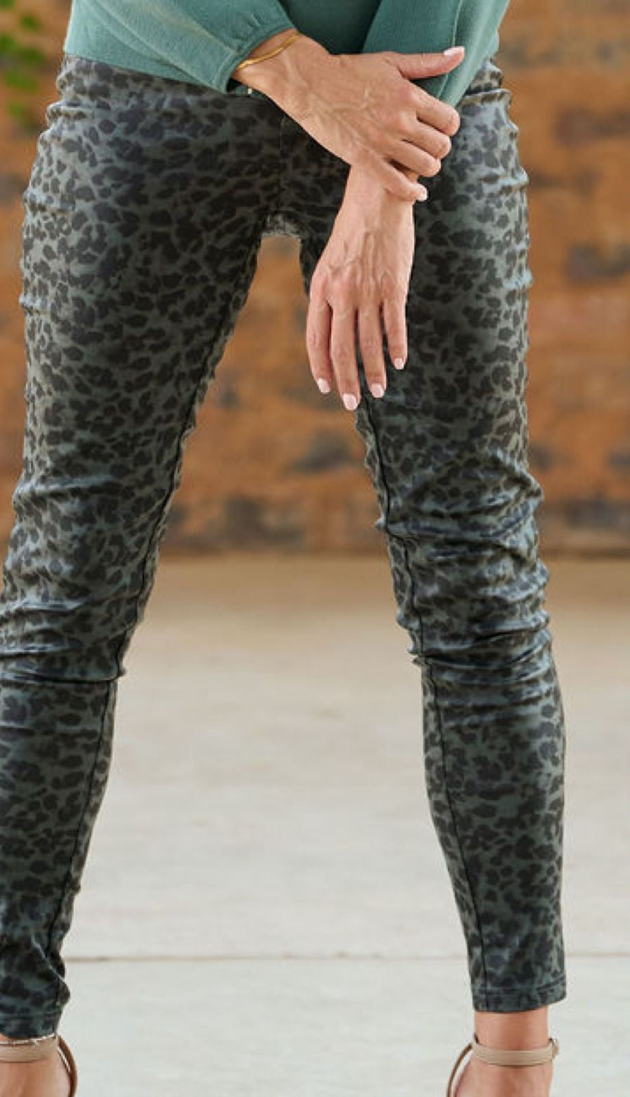 Bon Bon Zip and Button Pants -  Olive Leopard Print